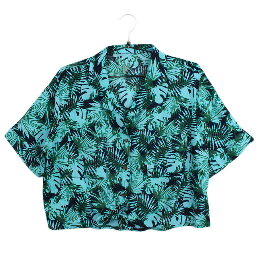 린넨 혼방 하와이안 패턴 셔츠  /  WOMEN M