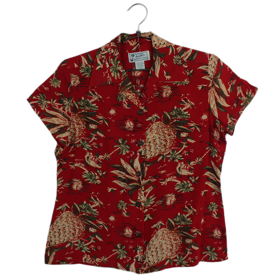 실크 100% 하와이안 패턴 셔츠  /  WOMEN XS~S